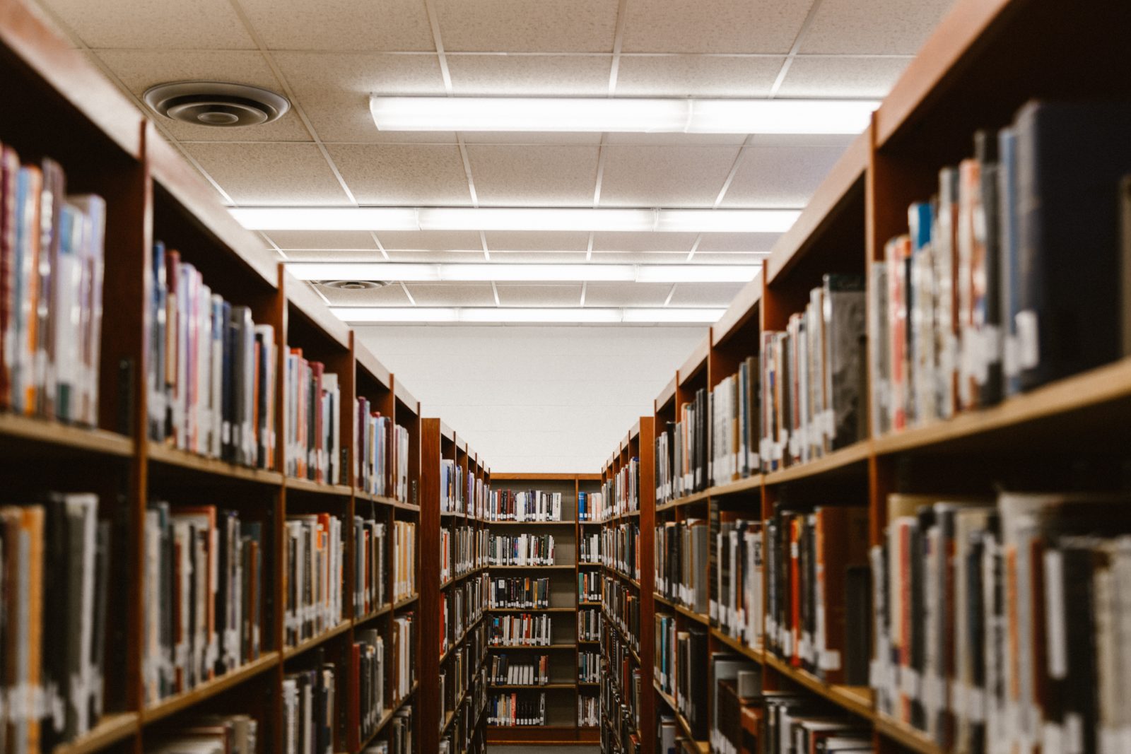 Bookshelves in the library